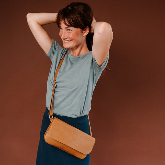 Tasche, Double Up, Cognac used look