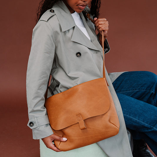 Schultertasche, Back Yard, Cognac used look